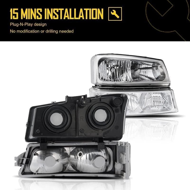 Headlight Turn Signal Assembly for 2003–2007 Chevy Silverado Halogen Chrome (w/Bulbs)