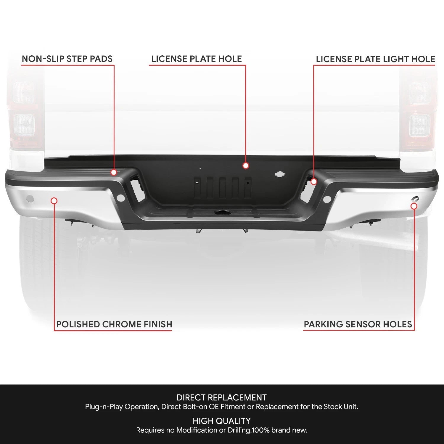 Chrome Rear Step Bumper Assembly for Ford Ranger (2019–2023)