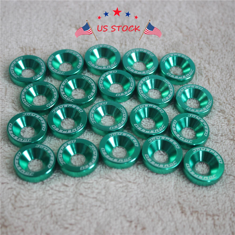 20 pcs Green Billet Aluminum Fender Washer for Universal Fit