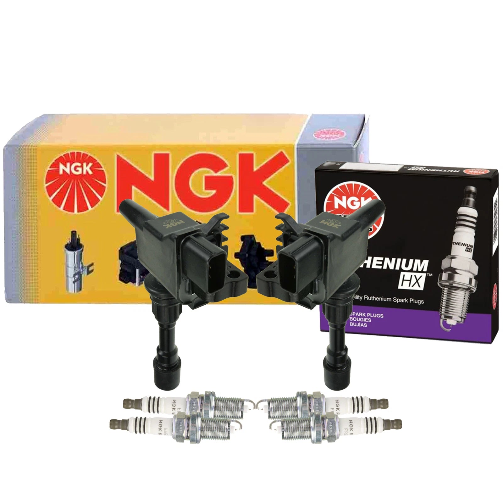 2X NGK COP Ignition Coils & 4 Ruthenium HX Spark Plugs for Mazda Miata (1990–2005)