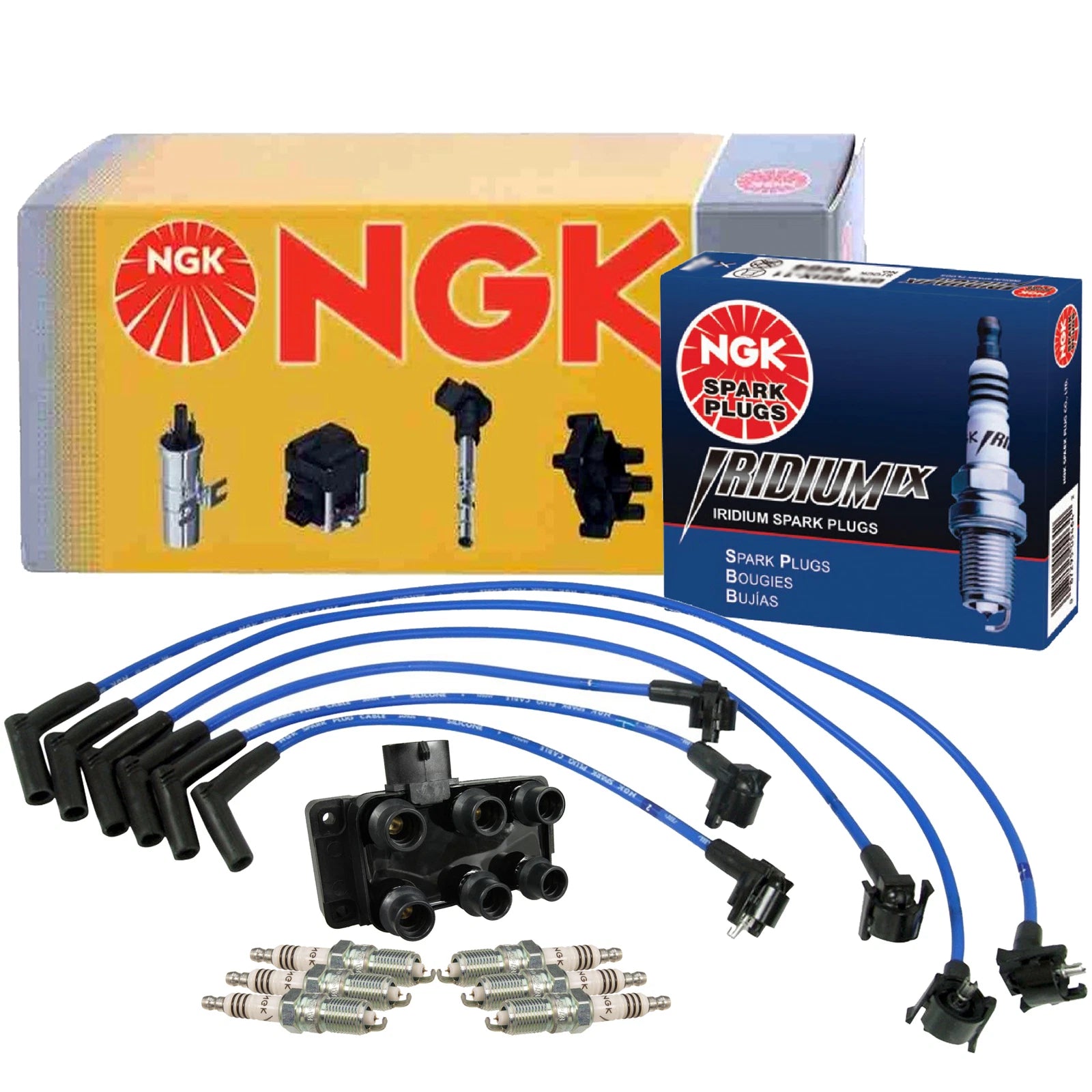 Set of 6 NGK Iridium IX Spark Plugs & Ignition Coil Wires for Ford 4.0 V6 (2001–2010)