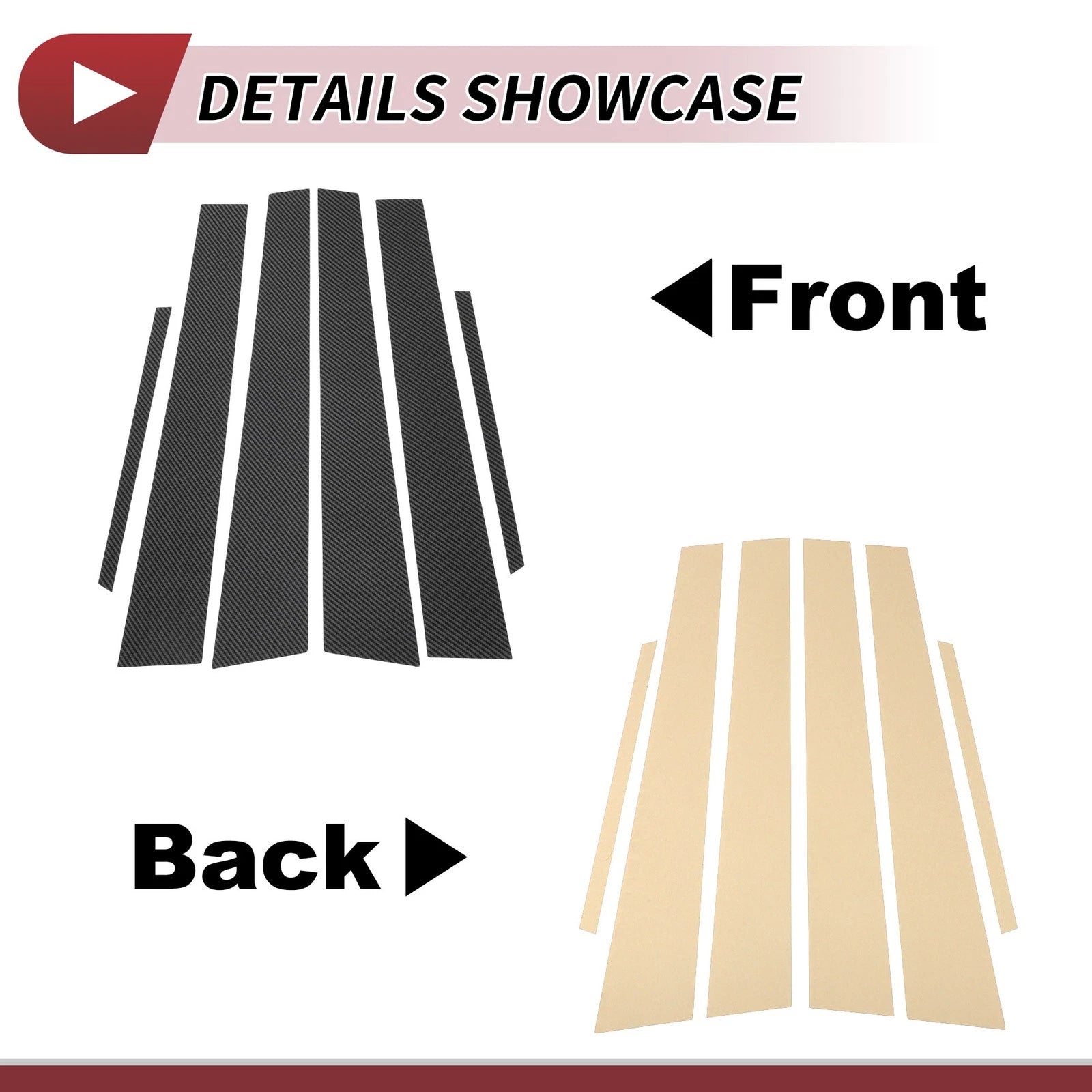 Set of 6 Door Pillar Window Trim for Lexus ES (1997–2001) Carbon Fiber Black