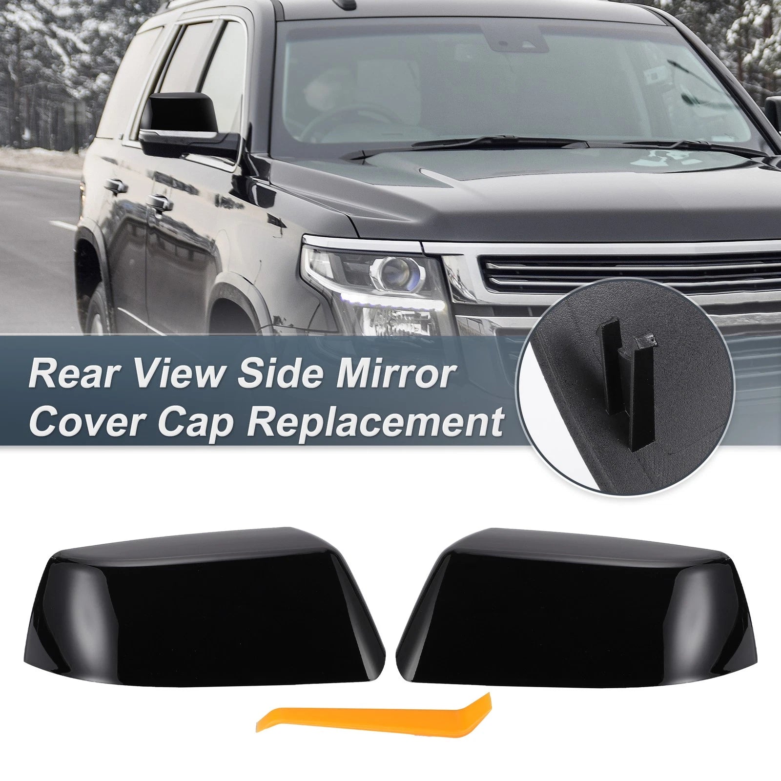 Set of 2 Rearview Mirror Cover Caps Gloss Black for Cadillac Chevrolet GMC