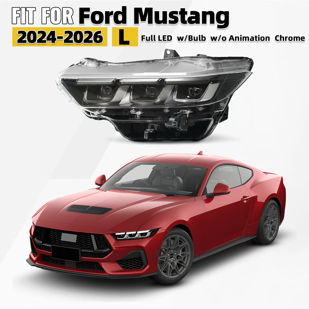 Full LED Headlight for Ford Mustang (2024–2026) - Chrome Black Driver Side