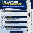 5/16 Inch x 75 Ft Rope Line with Thimble & Shackle for Marine Use