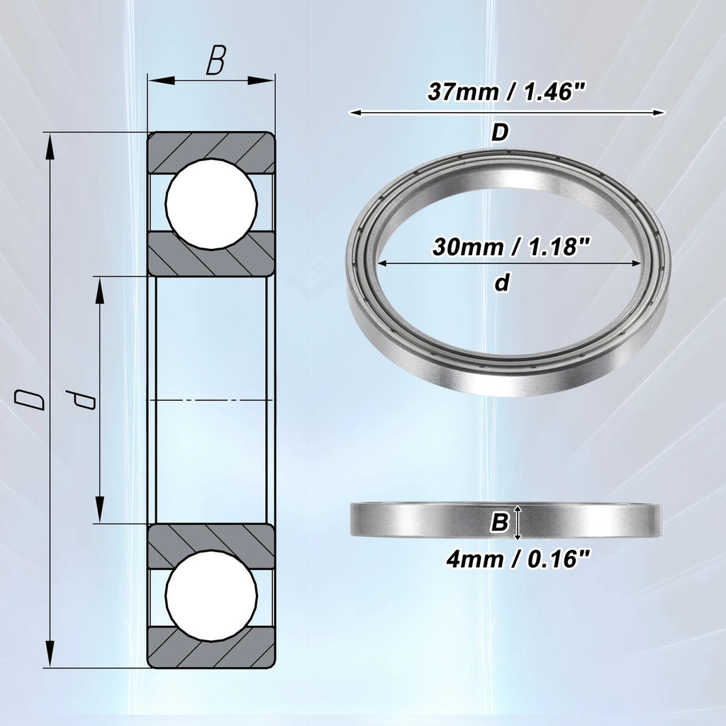 2 Pcs 30x37x4mm Deep Groove Ball Bearings for Cars (6706ZZ)