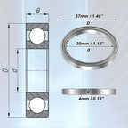 2 Pcs 30x37x4mm Deep Groove Ball Bearings for Cars (6706ZZ)