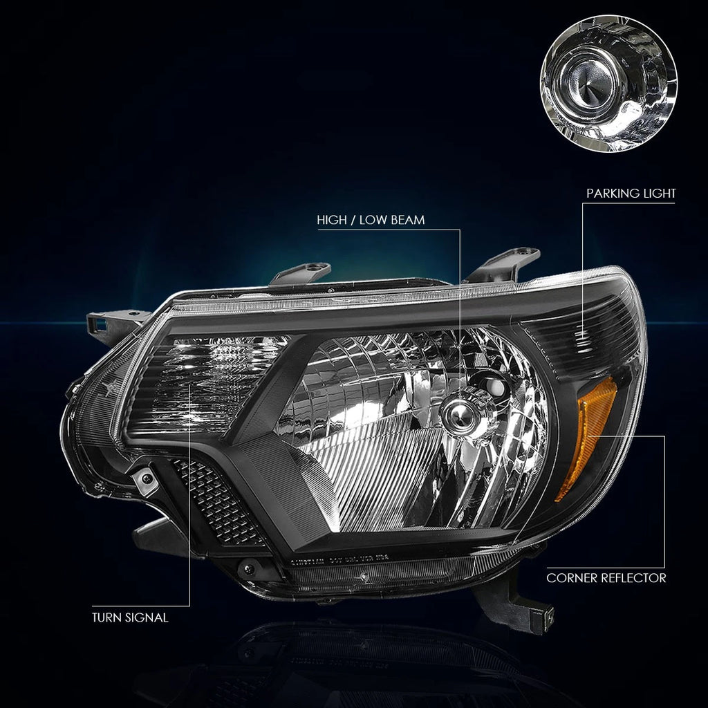 Set of 2 Black Housing Amber Corner Headlights for Tacoma (2012–2015)