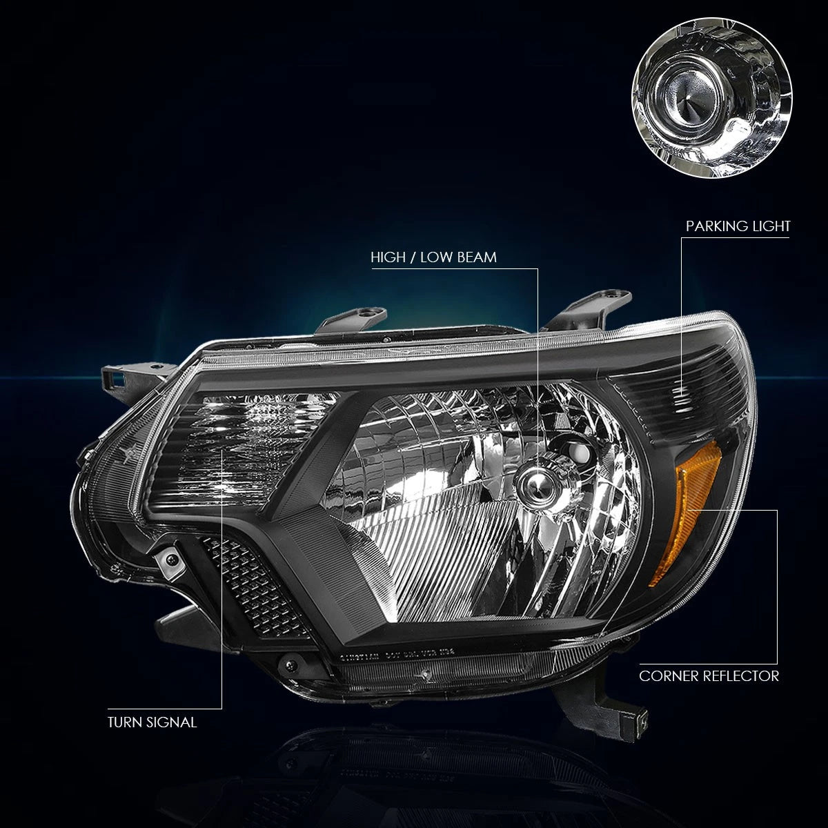 Set of 2 Black Housing Amber Corner Headlights for Tacoma (2012–2015)