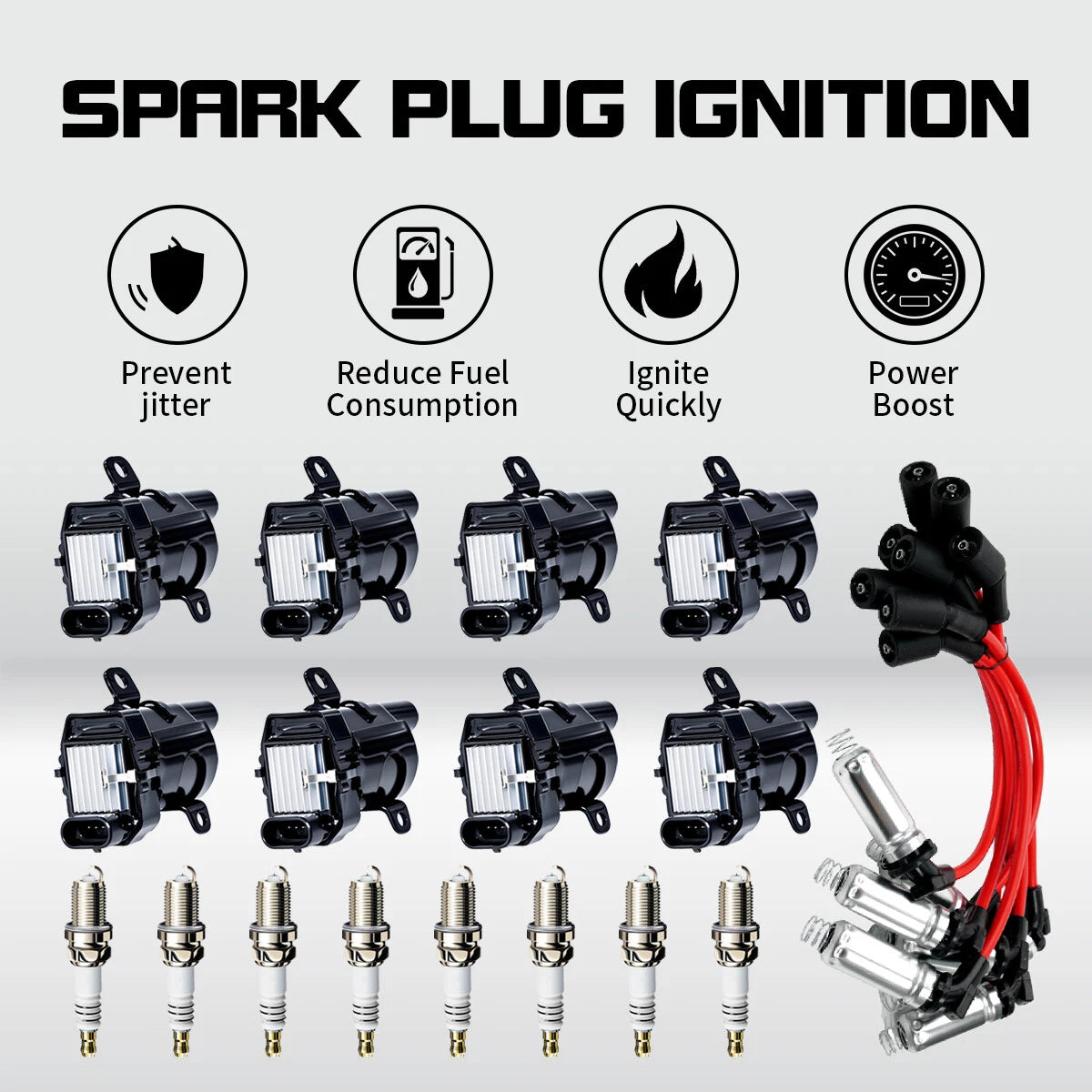 Set of 8 Ignition Coil Pack UF262 with Spark Plug & Wire for Chevy GMC