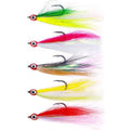 Set of 5 Bucktail Teaser Hooks with Feather Skirt for Fishing