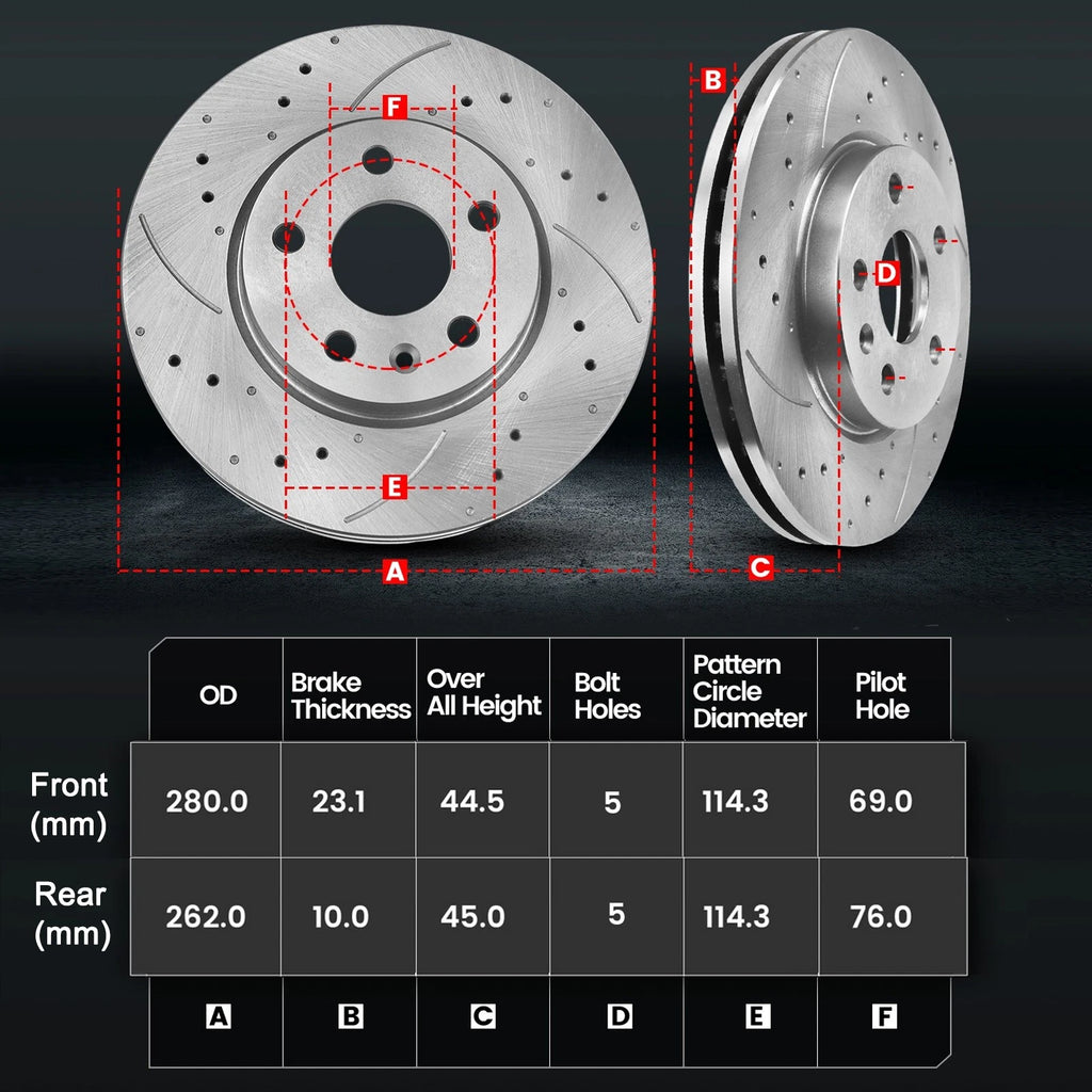 Front Rear Disc Brake Rotors Pads for Hyundai Elantra (2017–2020)