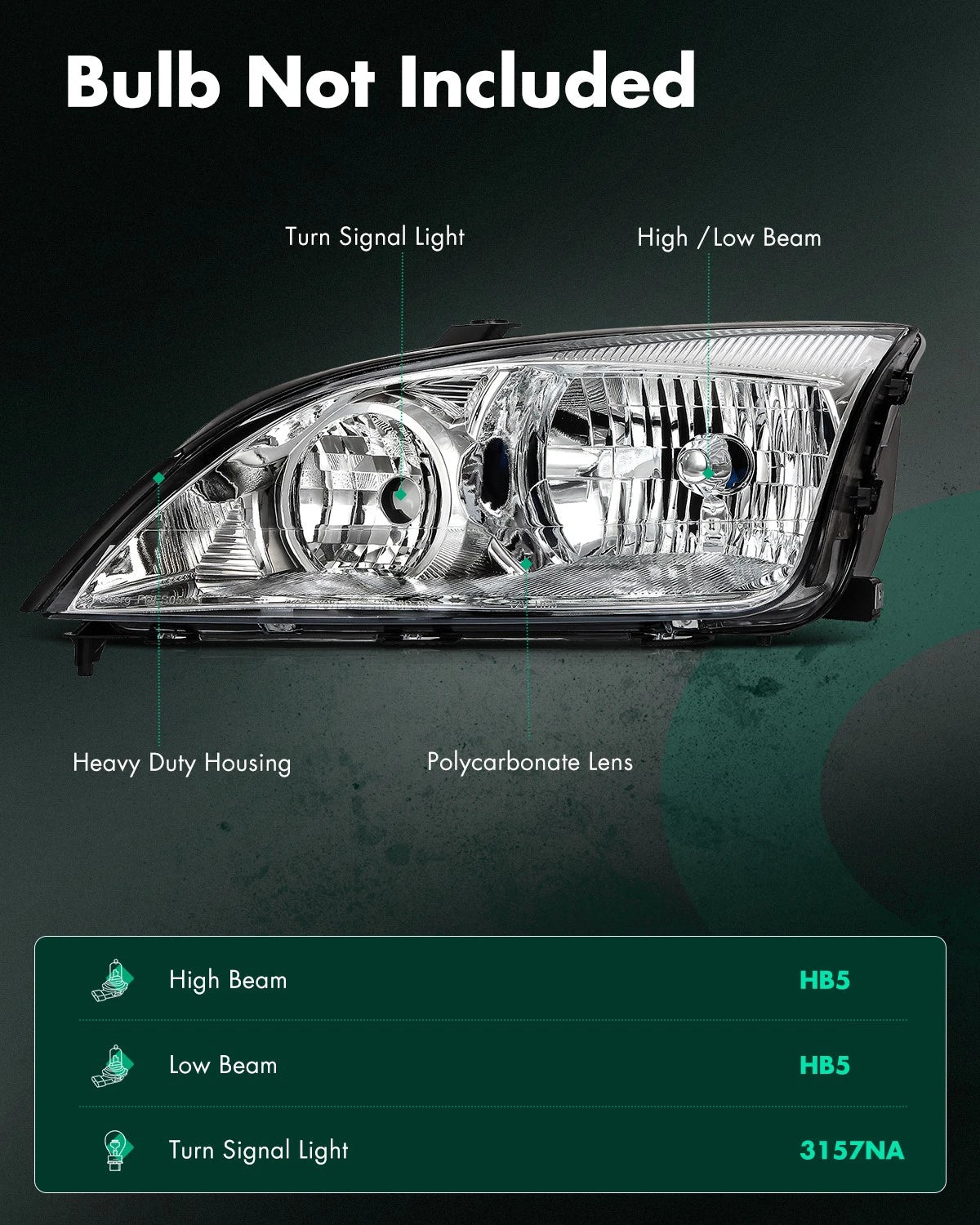 Set of 2 Chrome Halogen Headlights Assembly for Ford Focus (2005–2007)