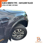 16W Glossy Black Slim Fender Flares for Ford Ranger T6 (2015-2018)