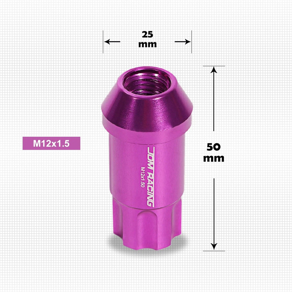 20Pc M12X1.5 Purple JDM Open End Aluminum Spline Wheel Lug Nuts + Key
