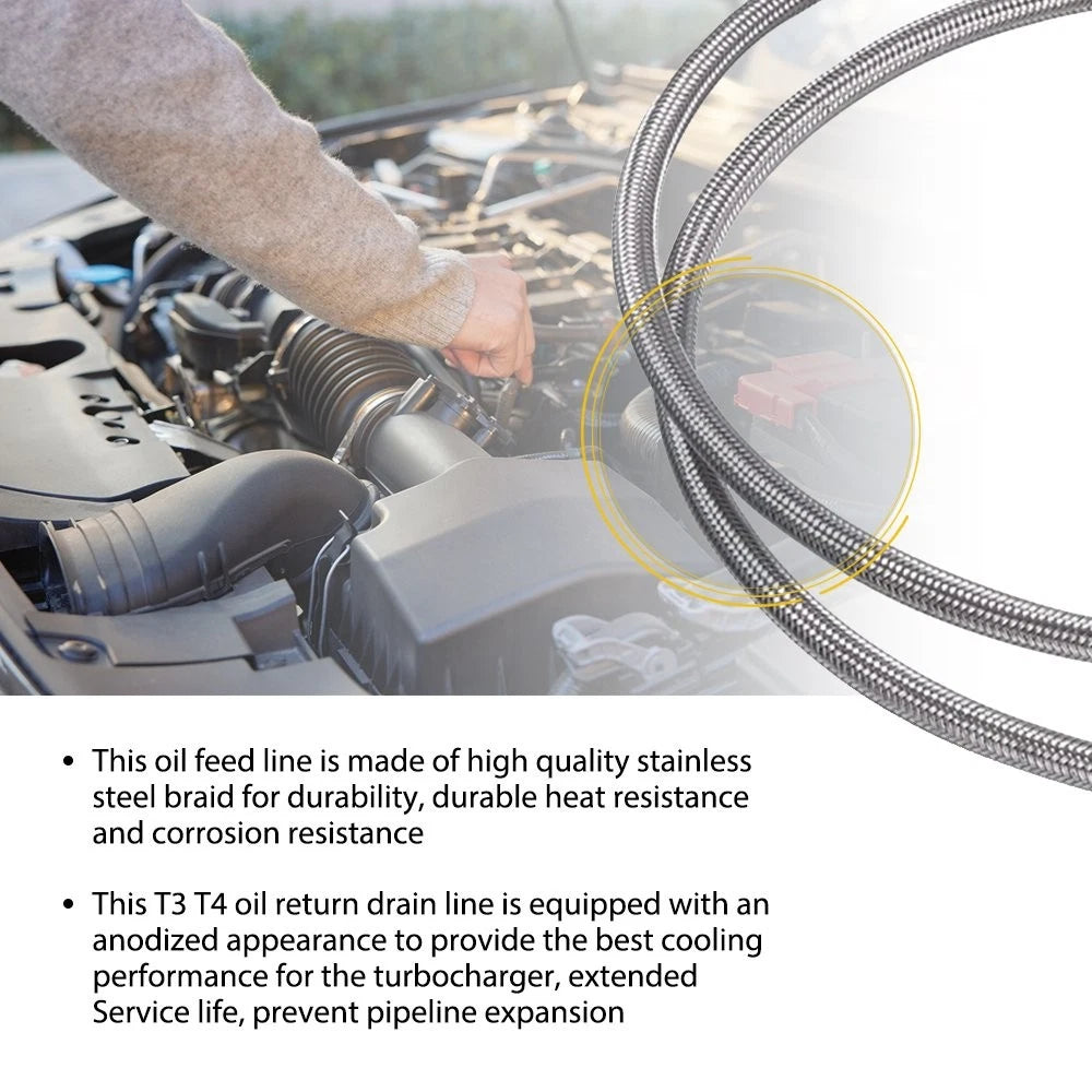 Oil Feed Return Line Drain Hose Kit for T3 T4 T60 T70 Turbo