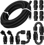 6AN Nylon Braided E85 PTFE Fuel Line Kit with 10 Fittings & Clamp (20ft)