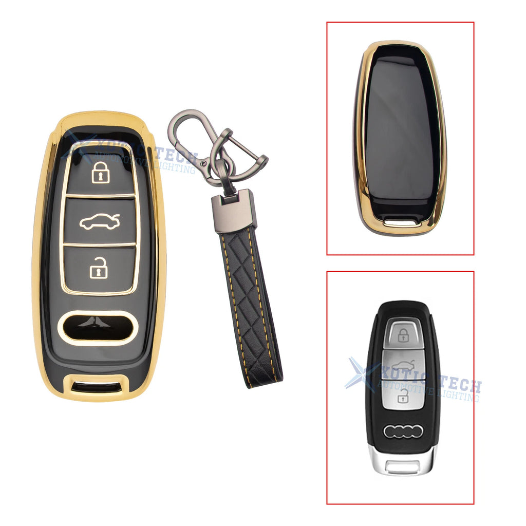 Black Full Cover Key Fob Case with Keychain for Audi (2020–2025)