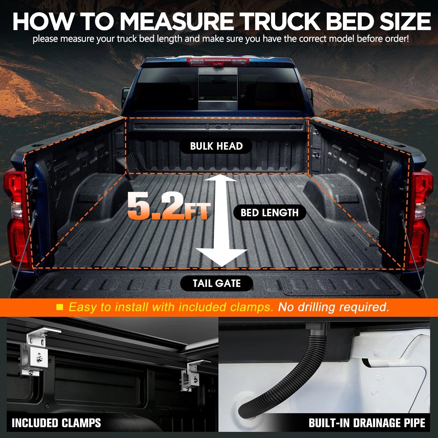 Retractable Tonneau Cover for Colorado Canyon (2014–2026) w/ 2x Mounting Rails