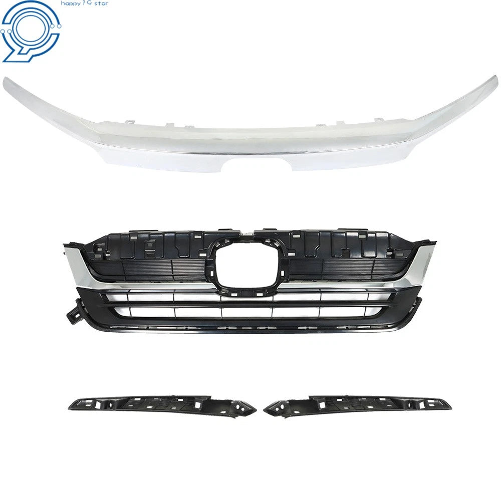 Front Bumper Grille with Molding Trim for Honda Pilot (2019–2021) Chrome