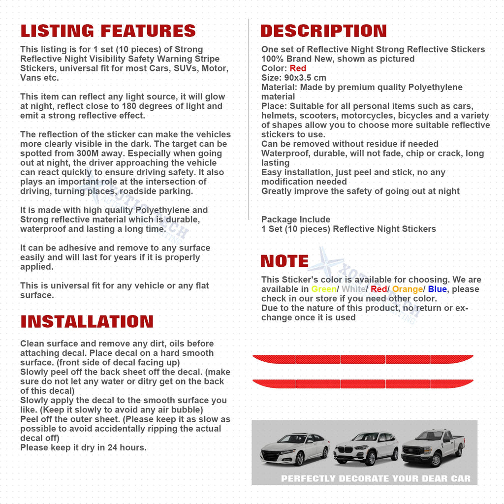 Red Night Reflective Stripe Bumper Trunk Safety Warning Stickers for Universal Fit (2014-2025)