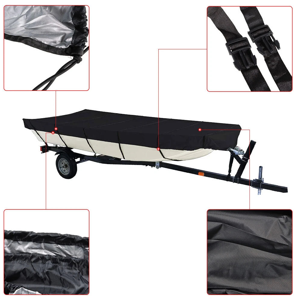 Boat Cover for Jon Boat (12ft–18ft, Beam Width Up to 75") 210D Black