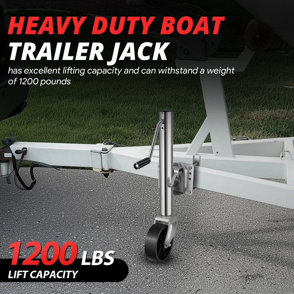 Side Mount Trailer Jack w/Wheel for Universal Fit (1200lbs, 22.4in-33.6in)