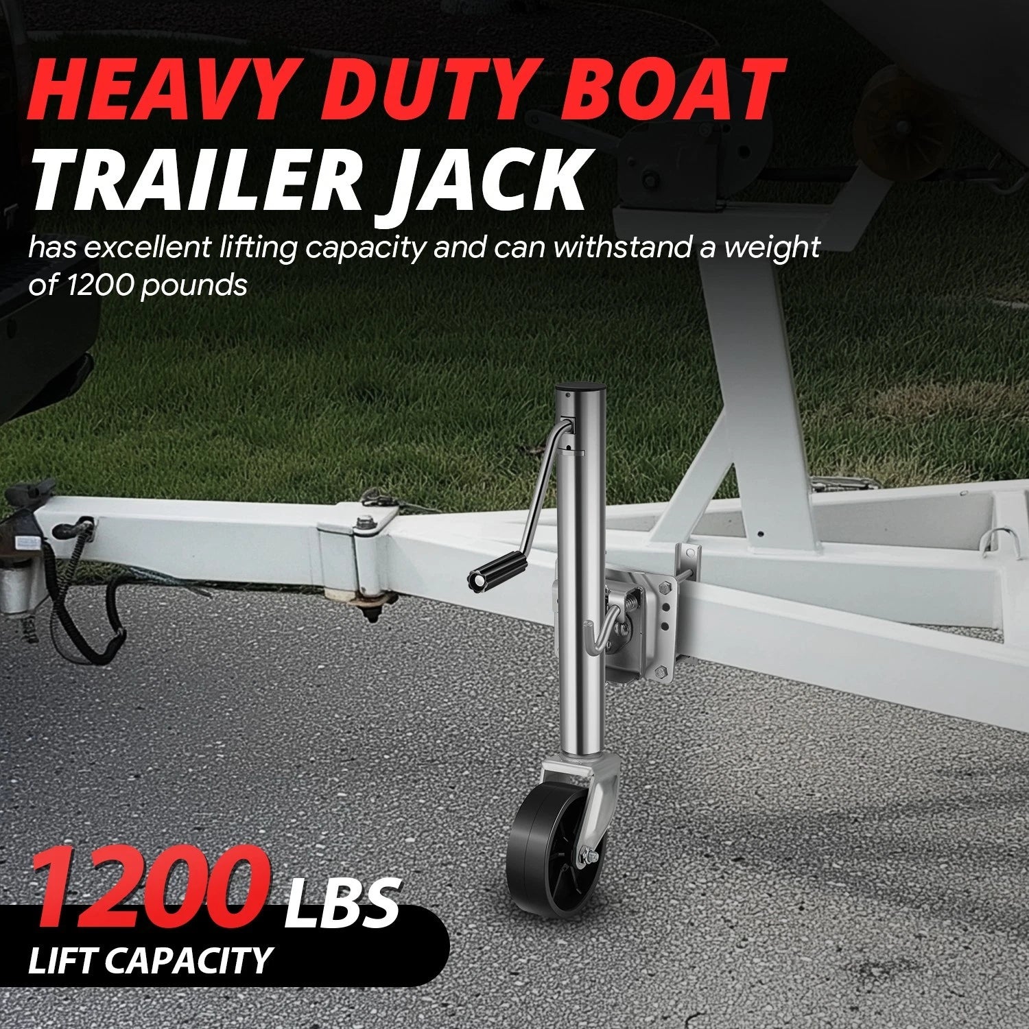 Side Mount Trailer Jack w/Wheel for Universal Fit (1200lbs, 22.4in-33.6in)