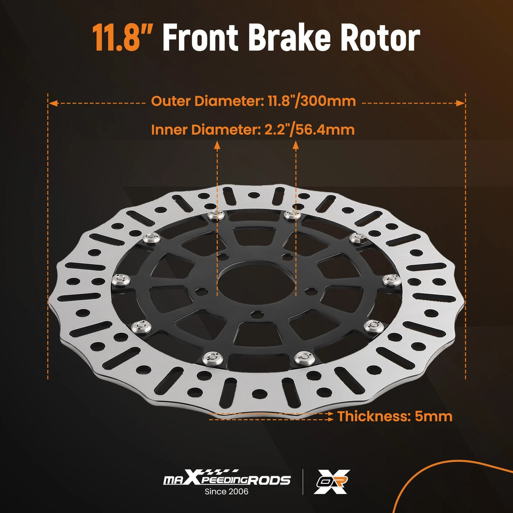 2X Black Front Rotor Disc for Harley-Davidson Road King (2008–2021) 299mm