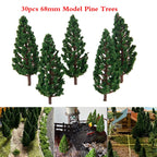 30pcs 2.67" Green Pine Trees for Train Railroad Landscape Scenery