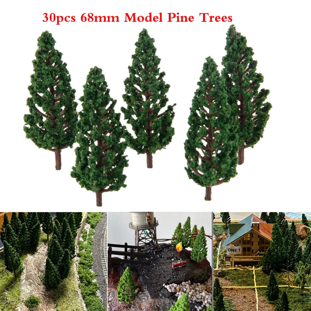 30pcs 2.67" Green Pine Trees for Train Railroad Landscape Scenery