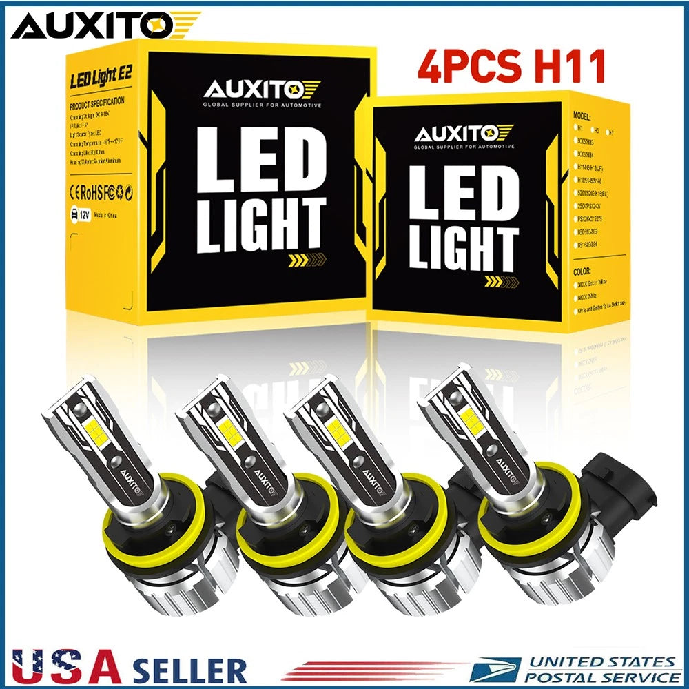 Set of 4 H11 LED Headlight Bulbs for Low Beam (120000LM, 6500K)