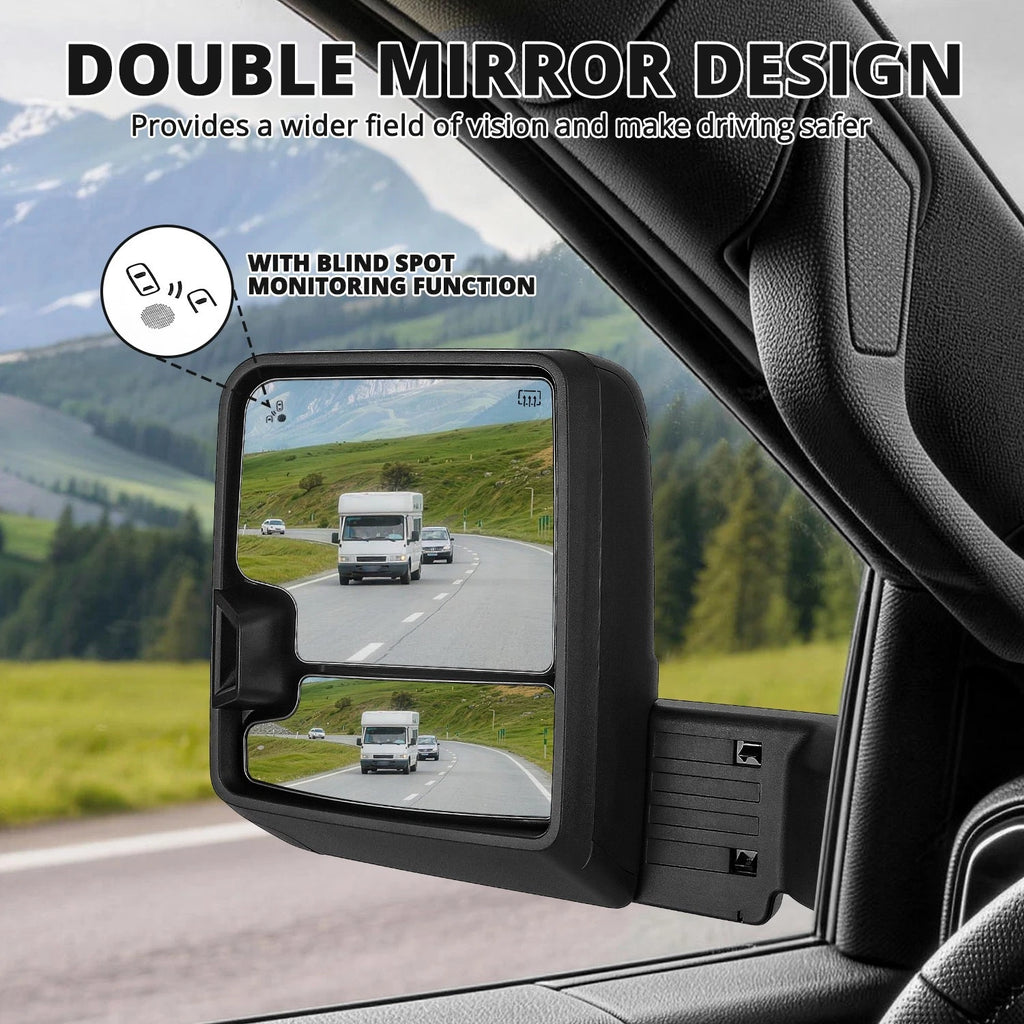 Tow Mirrors for Chevy Silverado 1500 LTD (2019–2025) - Black, Blind Spot Monitoring