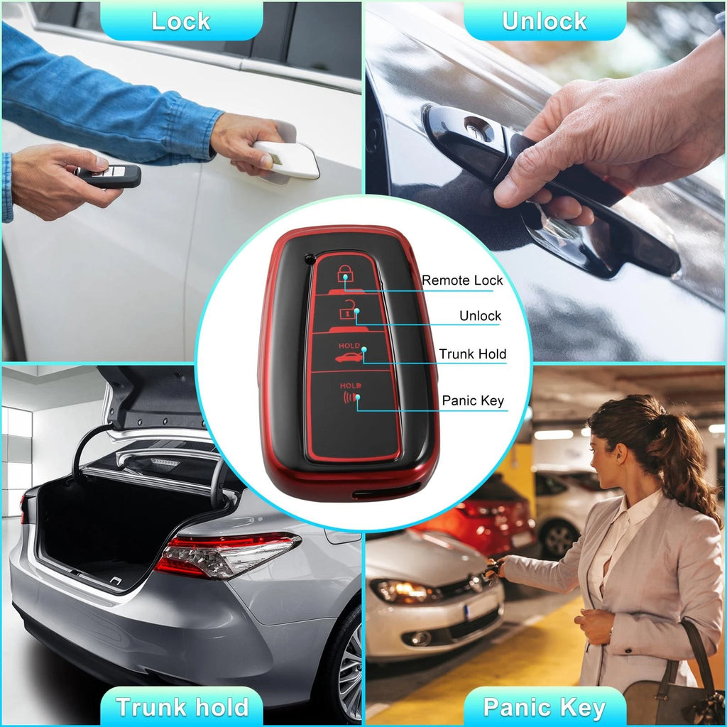 Set of 4 Red Button Remote Key Fob Covers for Toyota RAV4 Camry Corolla (2018–2022)