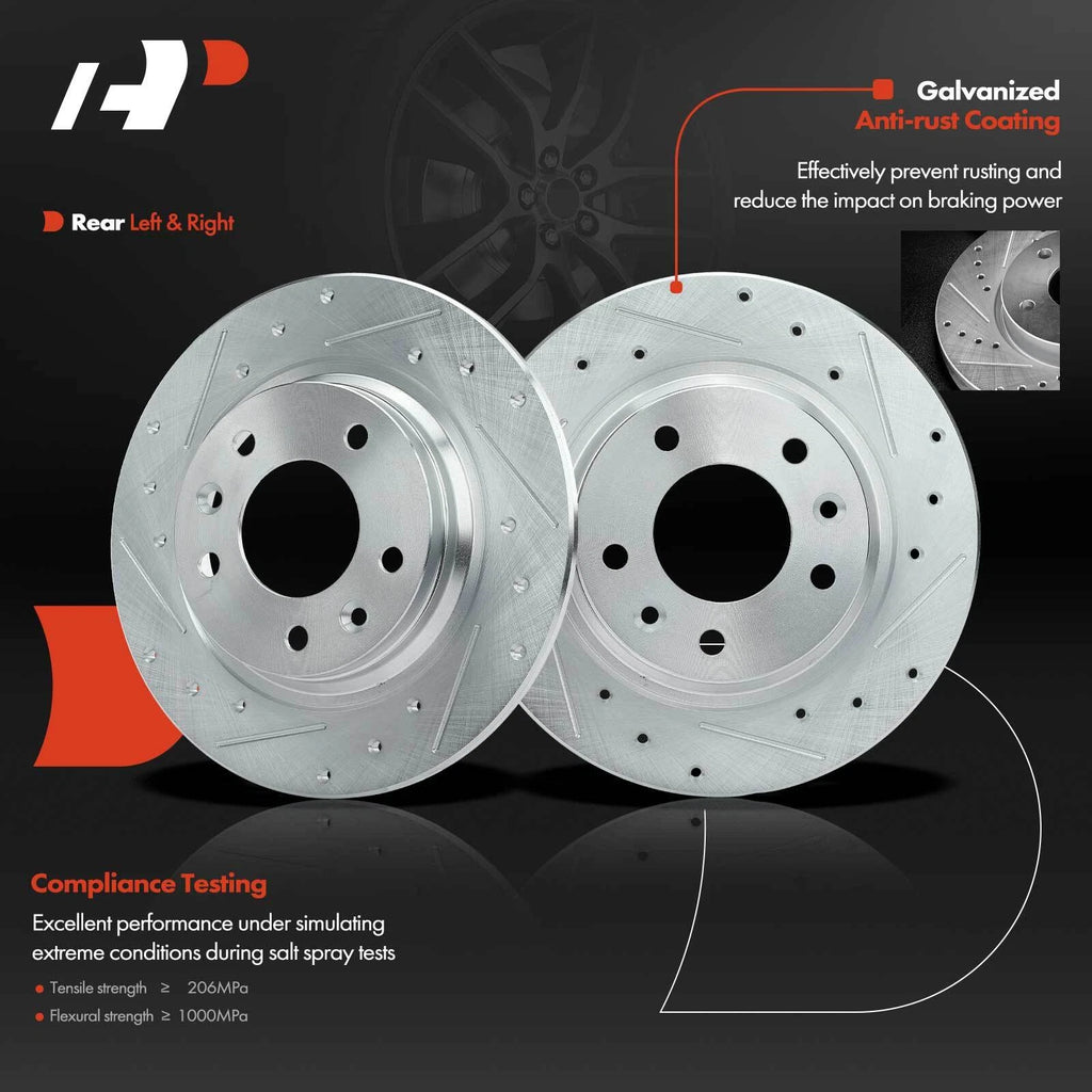 Set of 6 Rear Drilled Rotors & Ceramic Brake Pads for Ford Fusion (2013–2020)