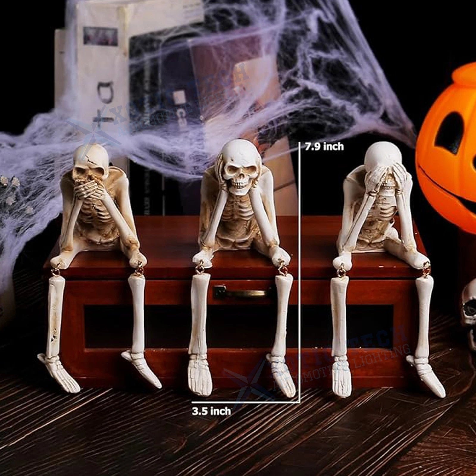 Set of 3 Halloween Statues for Speak See Hear No Evil Skeleton Skull (1990-1990)