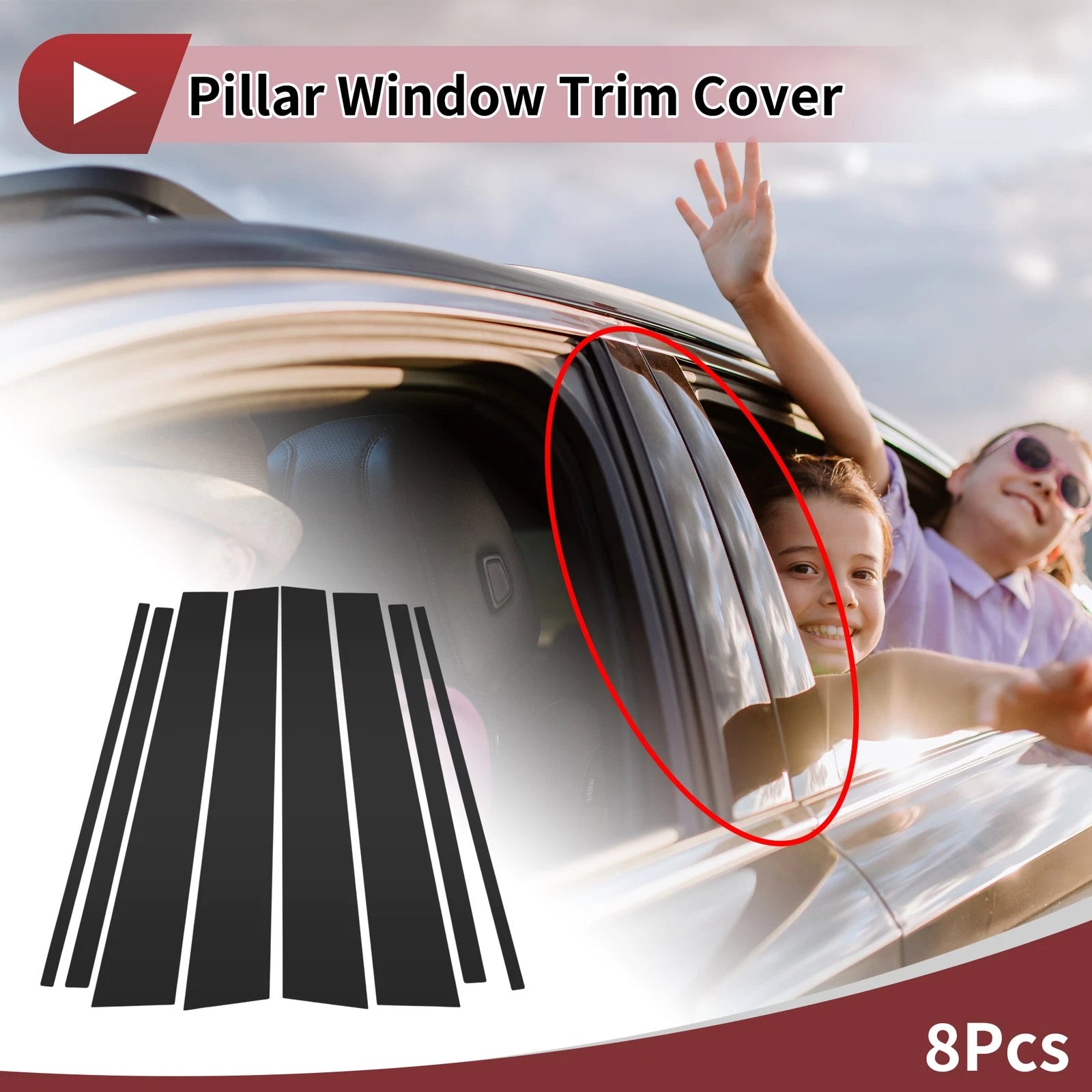 8 Pcs Door Pillar Window Trim for Toyota Land Cruiser (2010–2021) Black