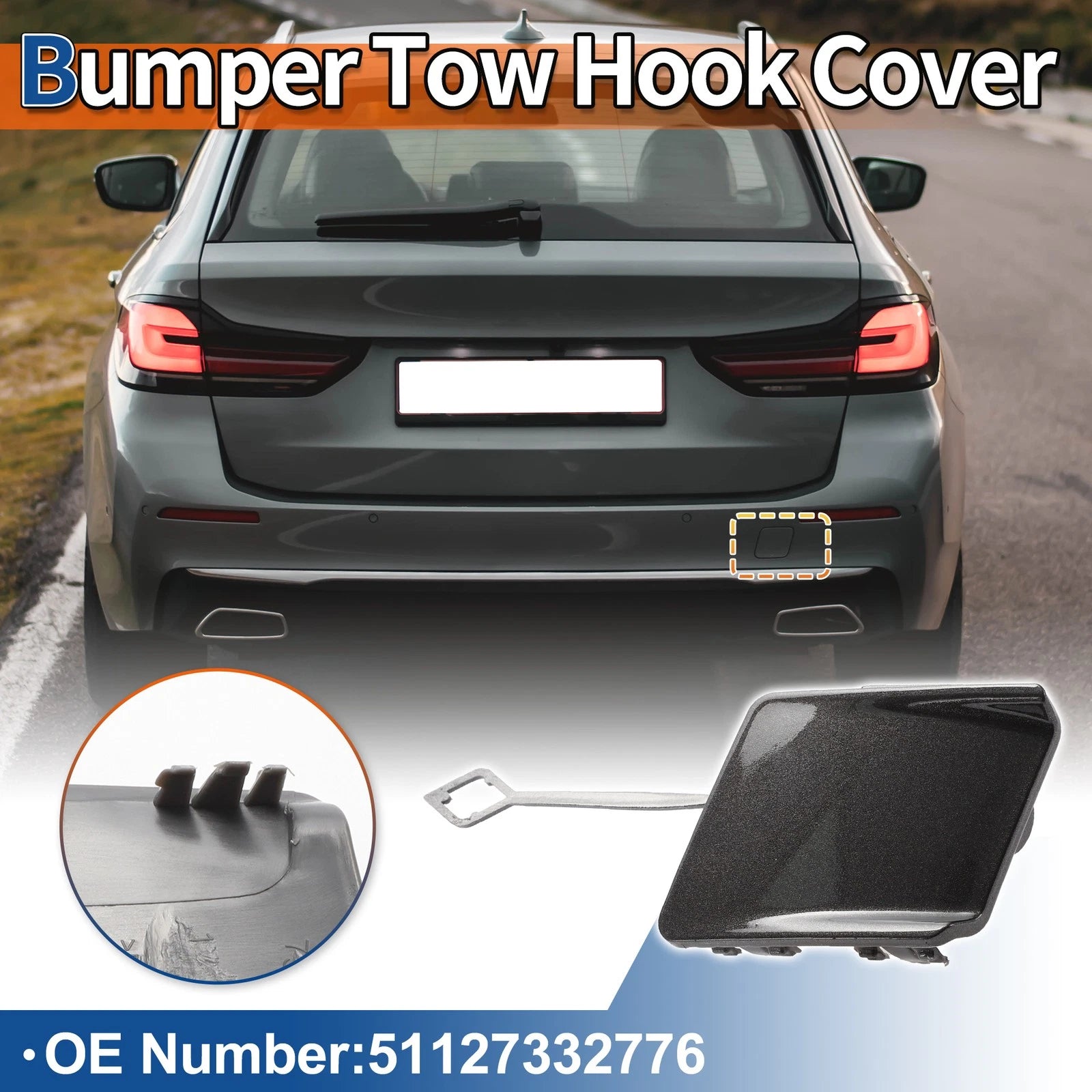 Rear Car Bumper Tow Hook Cover for BMW 5-Series F10 LCI (2014–2017) No. 51127332776 Deep Gray
