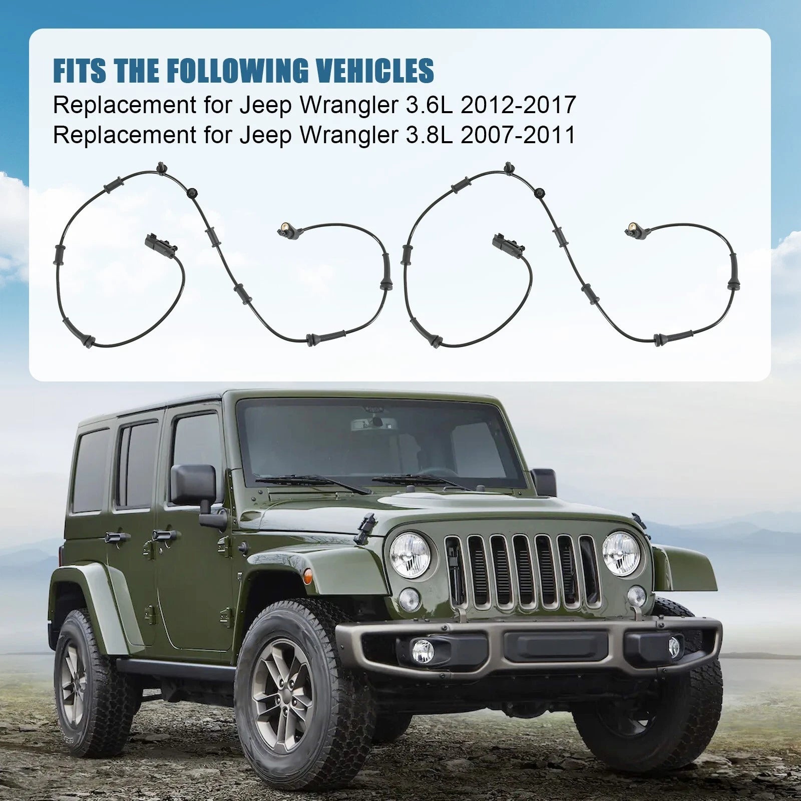 2X ABS Wheel Speed Sensor for Jeep Wrangler (2007-2017)