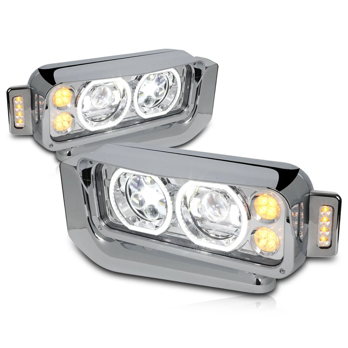 Dual LED Halo Projector Headlights for Peterbilt 359 379 389 (1981–2021)