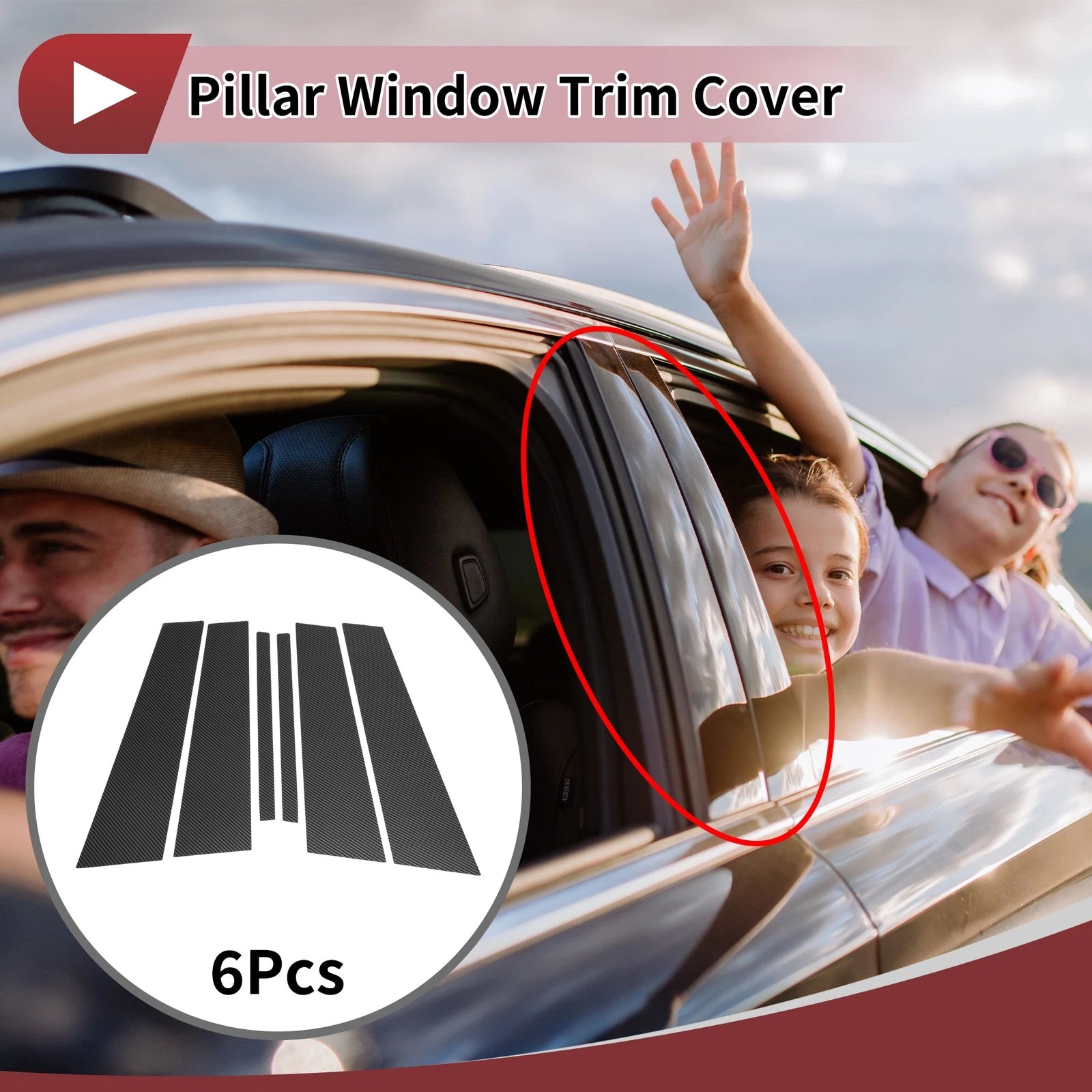 Door Pillar Window Trim for KIA Cadenza VG K7 (2014–2016) Black Carbon Fiber