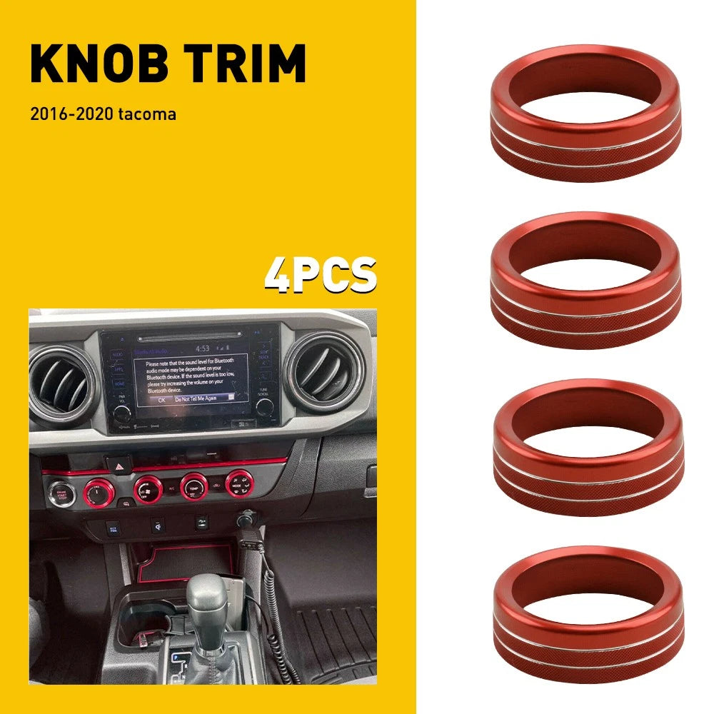 Aluminum Knob Cover Ring Trim for Toyota Tacoma (2016–2020) Red