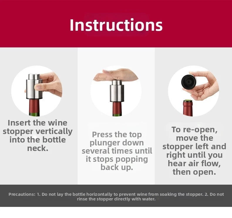 304 Stainless Steel Wine Stopper with Vacuum Pump for Wine Freshness