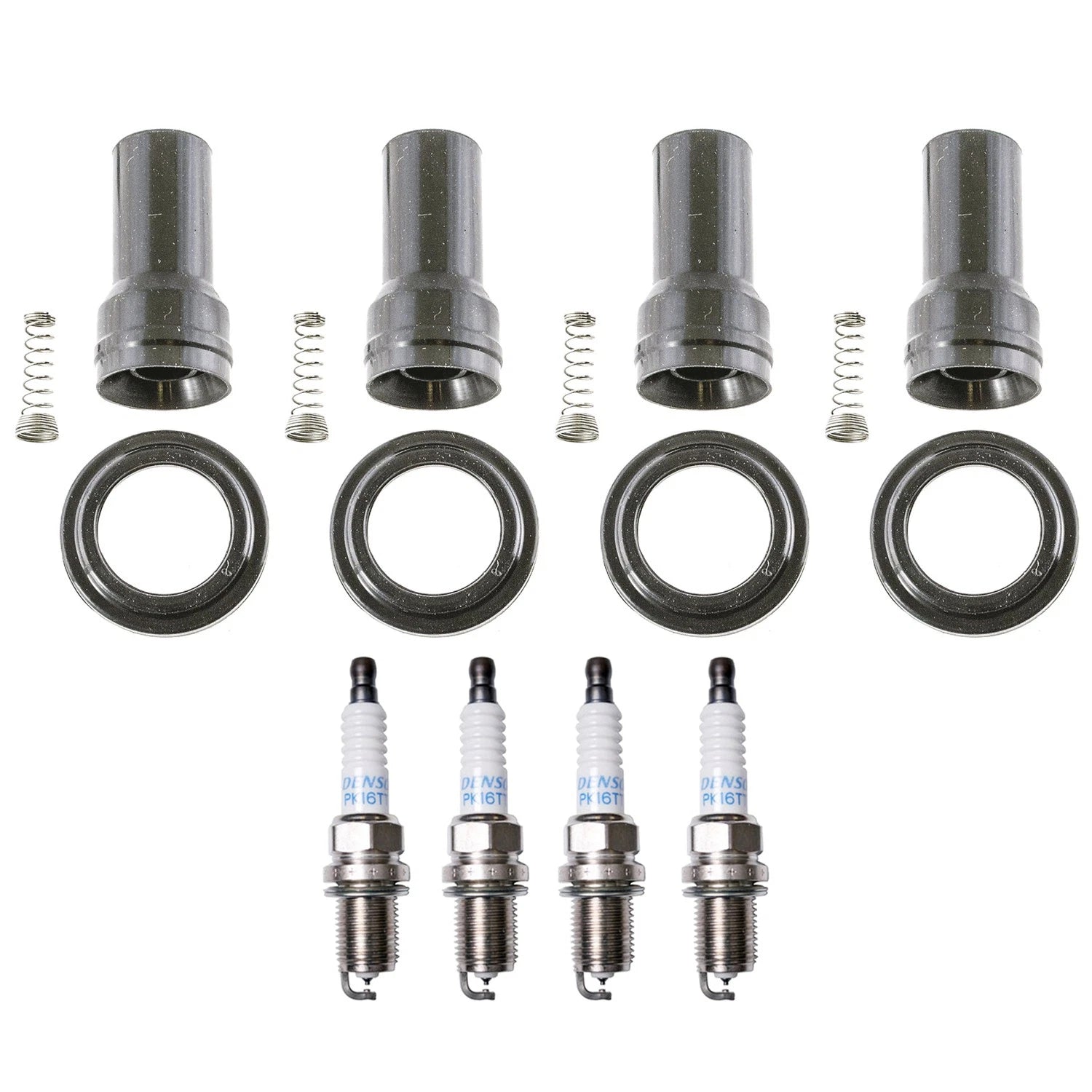 Set of 4 Denso Platinum TT Spark Plugs & Coil Boots for Accent Rio (2006–2017)