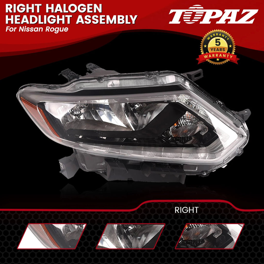 Right Passenger Side Halogen Headlight Assembly for Nissan Rogue (2014–2016)