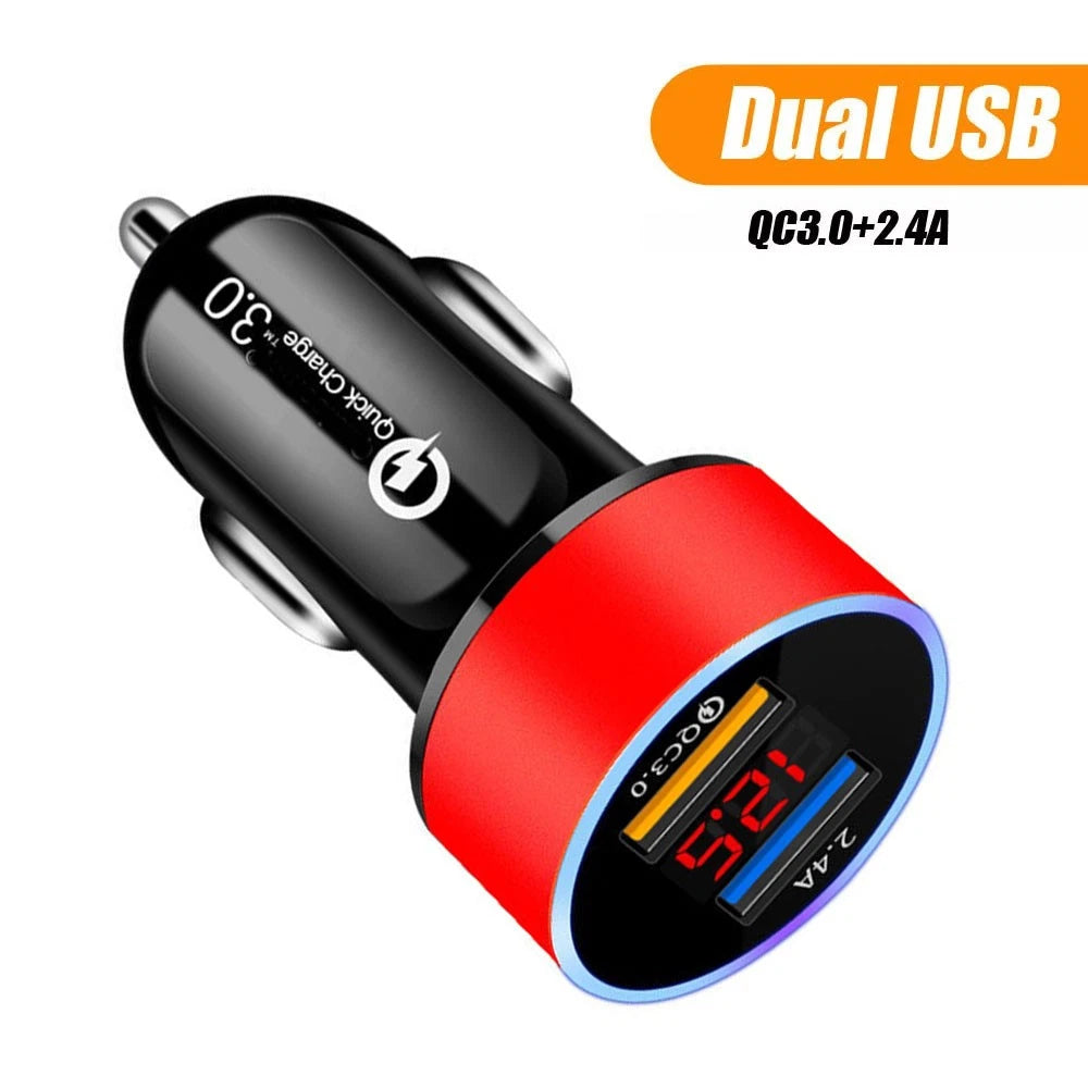 Dual USB Fast Charger Cigarette Lighter Socket with LED Display QC3.0 for Cars