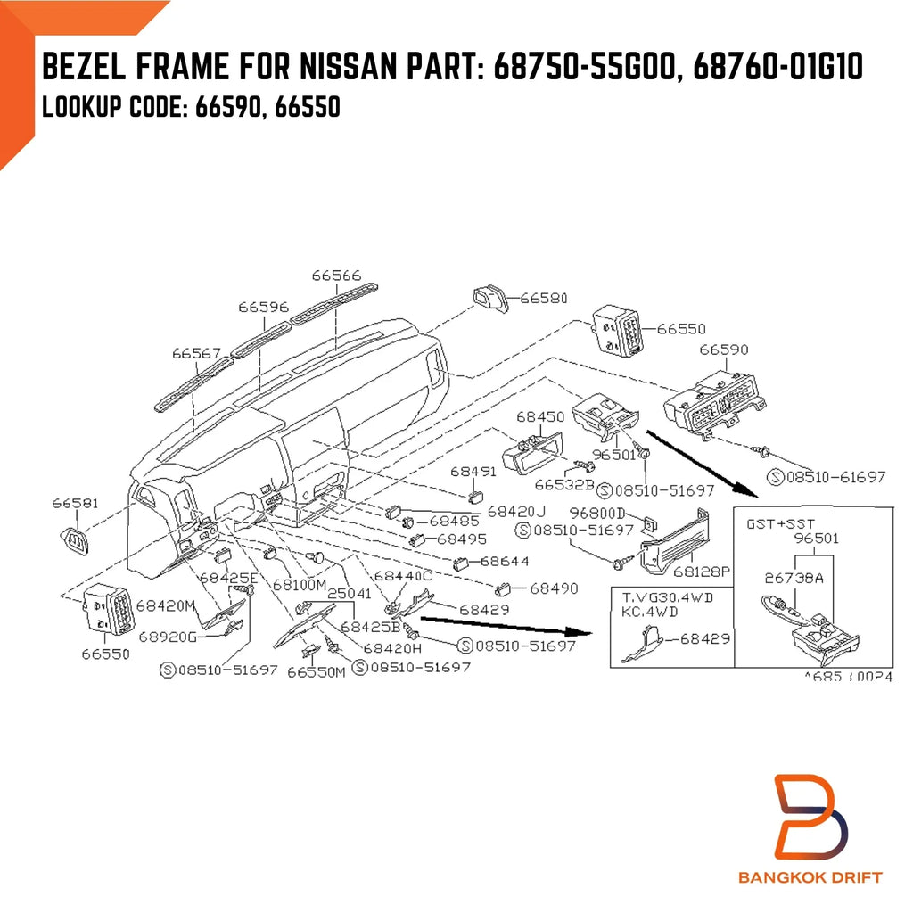 Black Air Heater Vent Frame Bezel for Nissan Navara D21 (1986-1997)