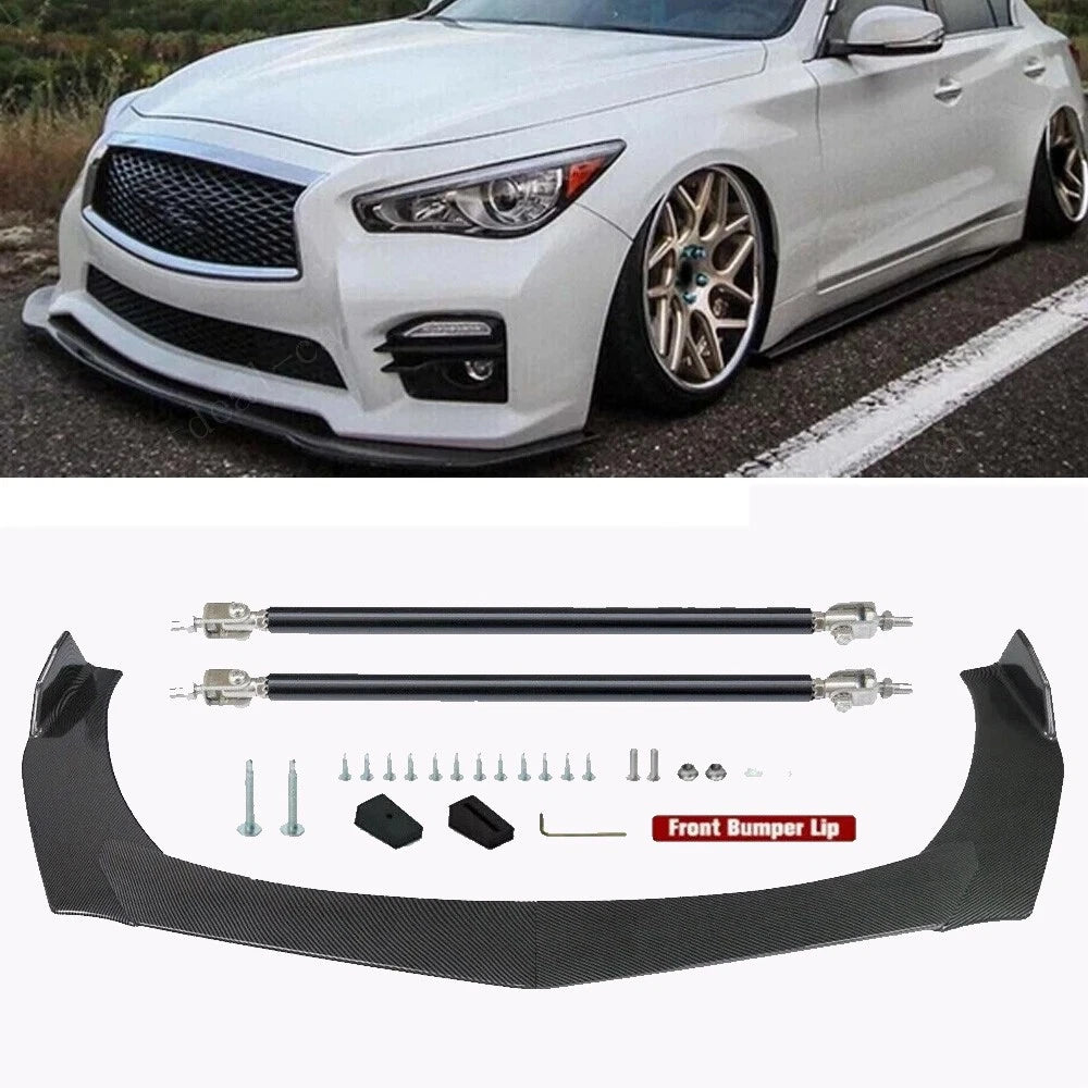 Front Bumper Lip Splitter Spoiler + Strut Rods for Infiniti G37 (2008–2013)
