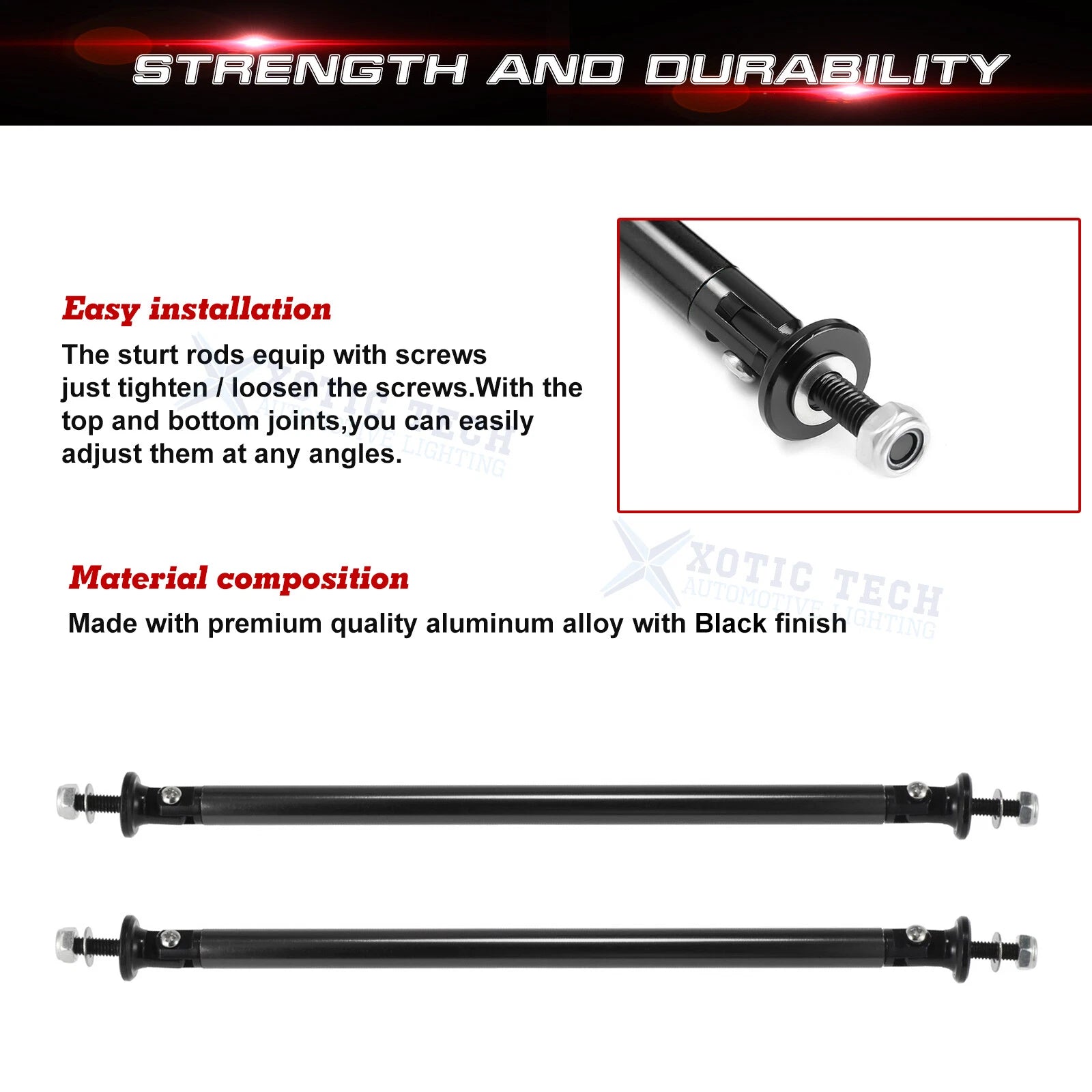 2Pcs Black Bumper Lip Splitter Strut Rod for Dodge Charger Challenger (2015-2023)