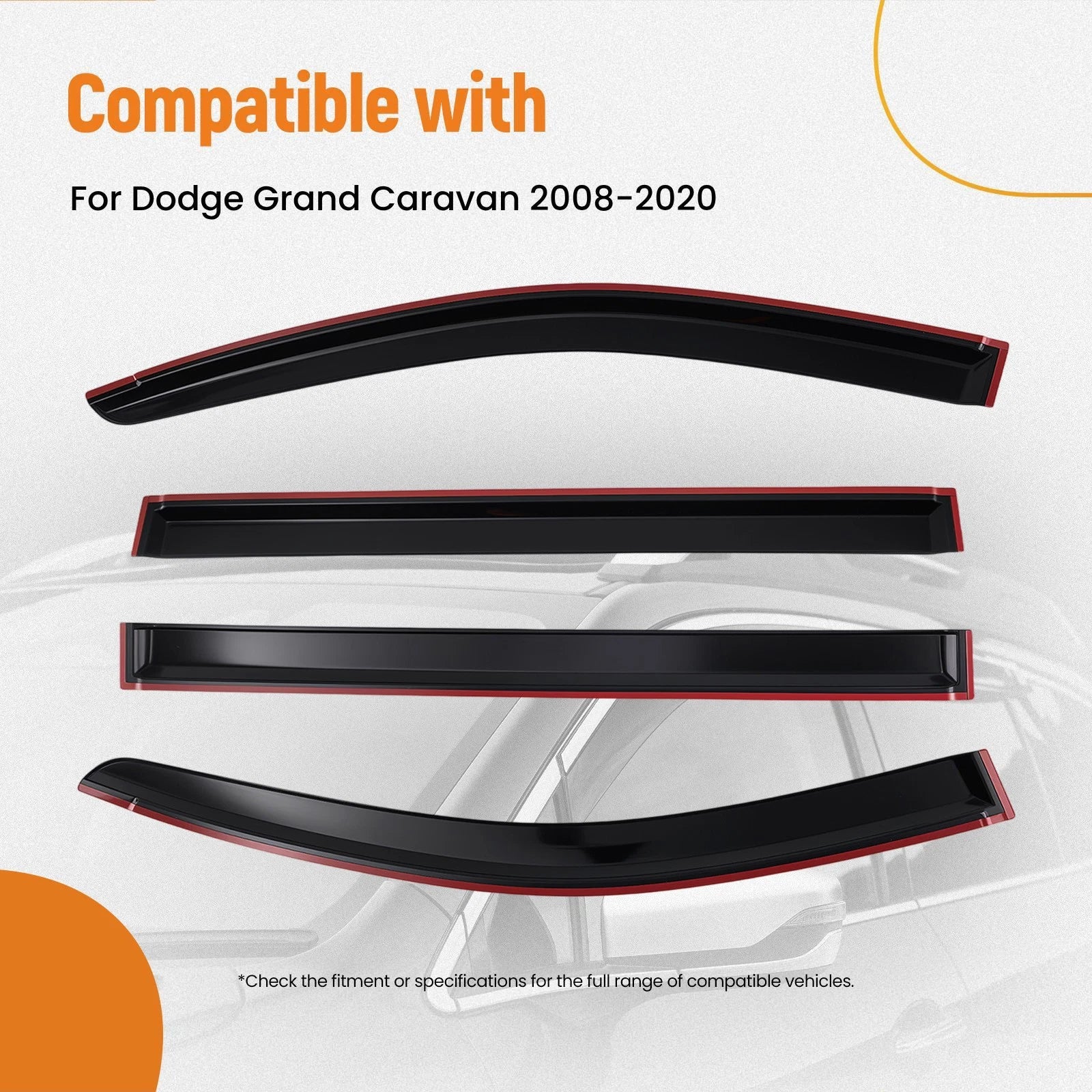 Set of 4 Window Rain Guards for Dodge Grand Caravan (2008–2020) Black Acrylic